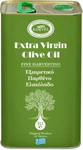 Оливковое масло Extra Virgin Греция, KORVEL, жестяная канистра 3 л