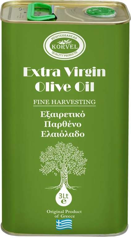 Оливковое масло Extra Virgin Греция, KORVEL, жестяная канистра 3 л