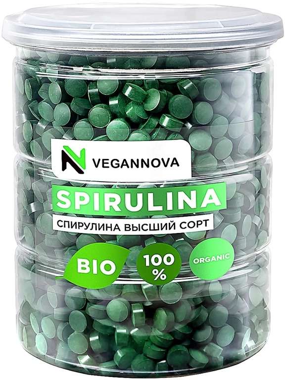 Спирулина в таблетках органическая высшего качества VeganNova, 500г