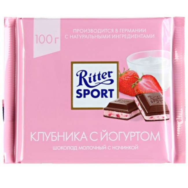 Шоколад Ritter Sport молочный с клубникой и йогуртом 100 г х 3 шт (72₽/шт) на Tmall