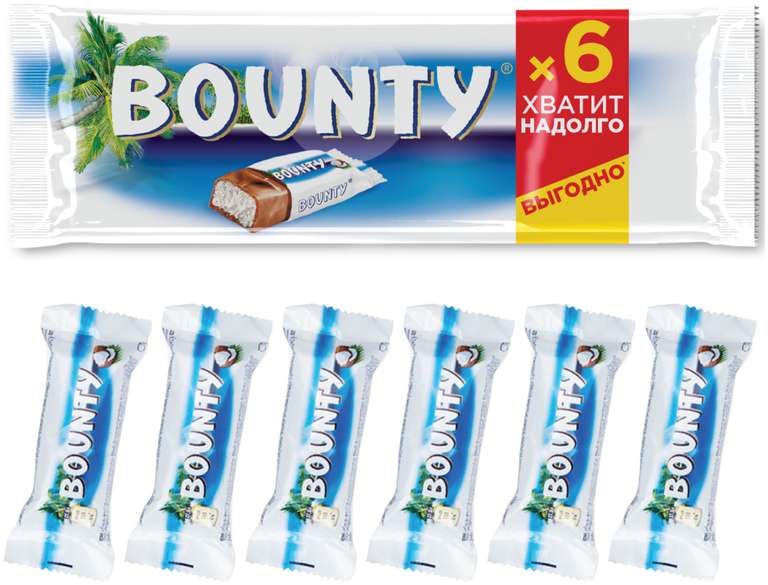 Батончик Bounty с мякотью кокоса, 6x27,5 г