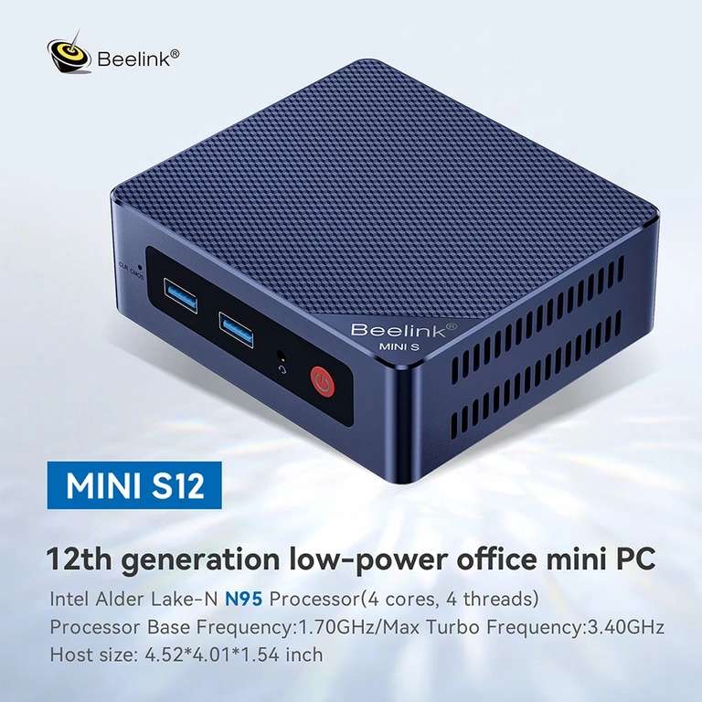 Мини ПК Beelink Mini S12 (Intel N95, 8+256 ГБ, Windows 11, Wi-Fi 6/BT 5.2)