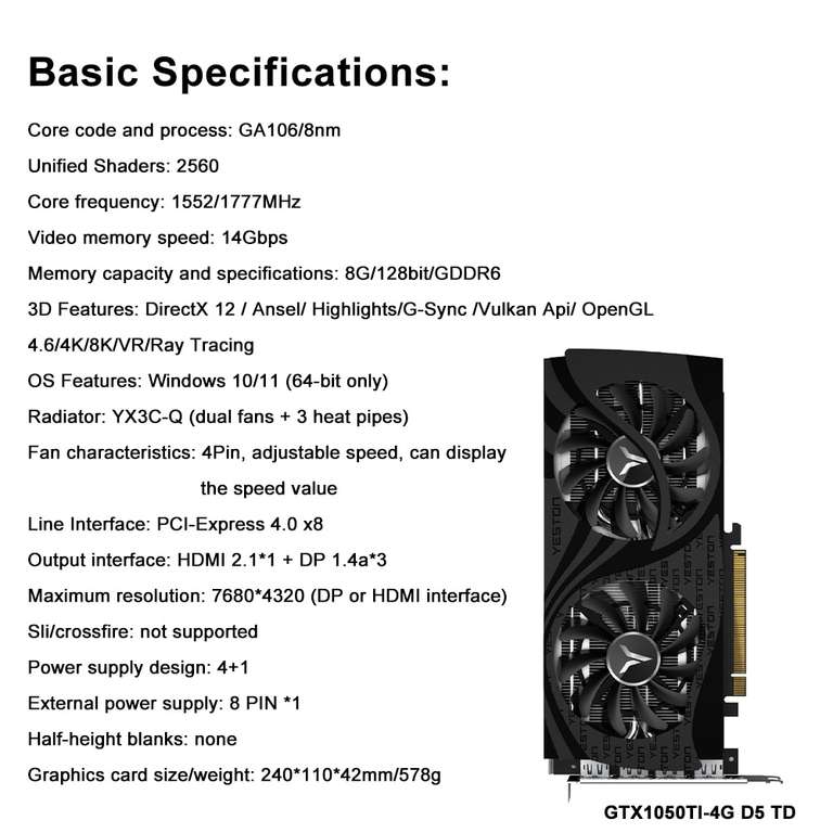 Видеокарта YESTON GeForce RTX 3050