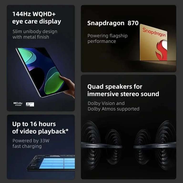 Планшет Xiaomi Mi Pad 6, 8/256 Гб, Snapdragon 870, серый
