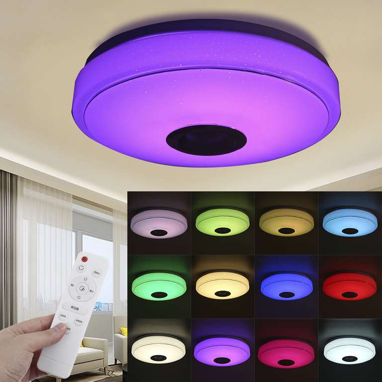 Светильник потолочный светодиодный RGB с пультом и Bluetooth музыкальной колонкой