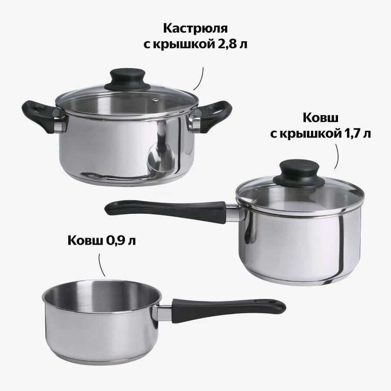 Набор посуды ИКЕА АННОНС, 3 предмета, н/с (подходит для индукции)