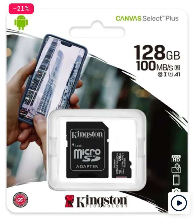 Карта памяти Kingston Canvas Select Plus 128 ГБ (SDCS2/128GB)