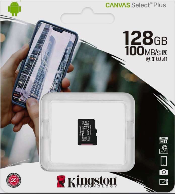Карта памяти Kingston Canvas Select Plus microSDXC 128 Гб (SDCS2/128GBP), UHS-I, U1, class 10