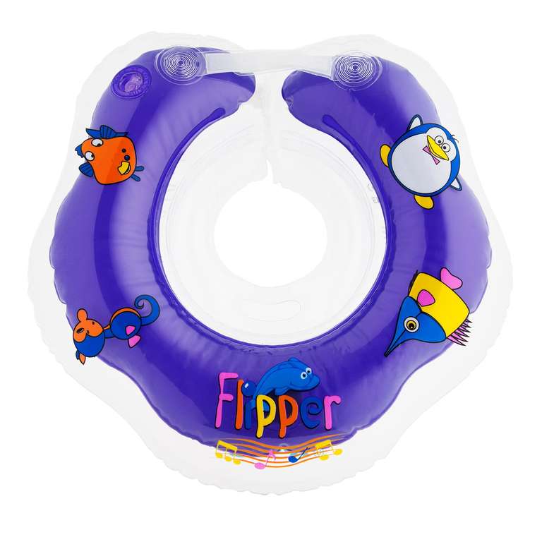 Круг для купания ROXY-KIDS Flipper Music надувной на шею для новорожденных и малышей (музыкальный)