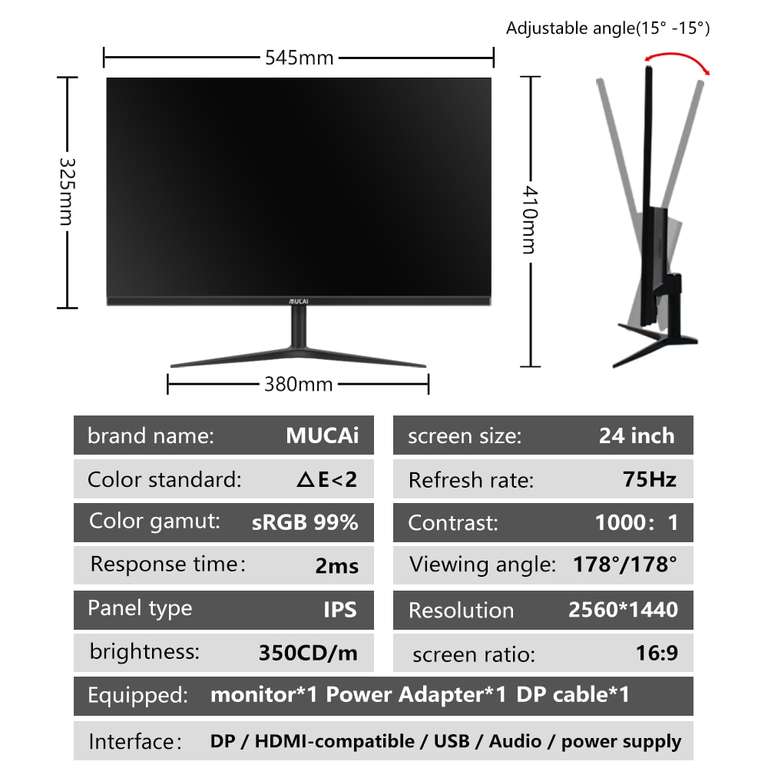 Монитор Mucai N240-2K (23.8", IPS, 2560×1440, sRGB 99%, 75 Гц, 350 кд/м²)