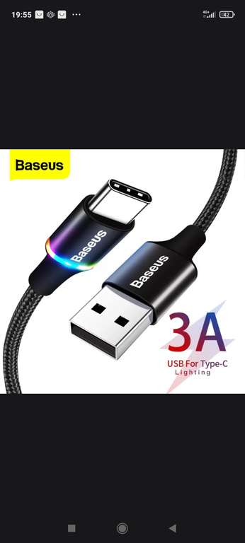 USB-кабель Baseus со светодиодной подсветкой, USB Type-C
