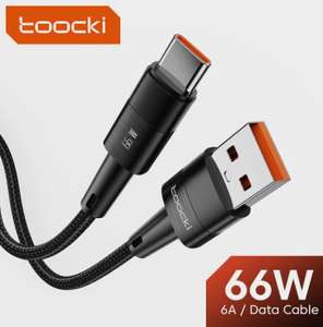 Кабель Toocki в оплëтке для быстрой зарядки, 66W, 6А, USB Type-C, 0,25м.