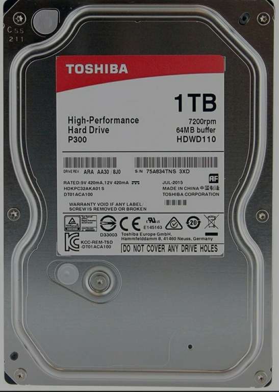 1 ТБ Внутренний жесткий диск Toshiba P300 3.5" (при оплате ozon картой)