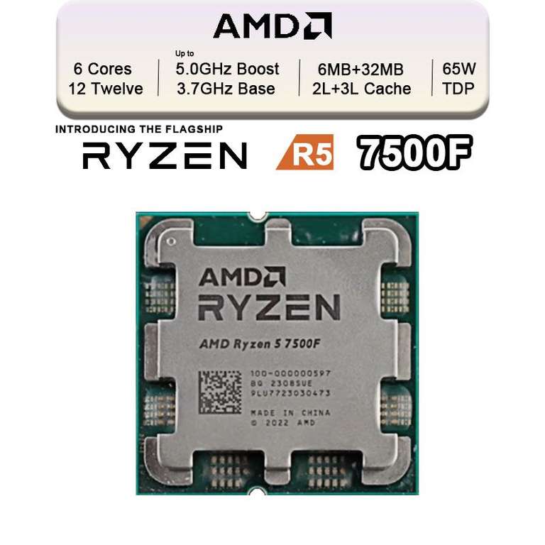 Процессор AMD Ryzen5 7500F OEM без кулера (цена с ozon картой) (из-за рубежа) ( в описание есть лот с кулером)