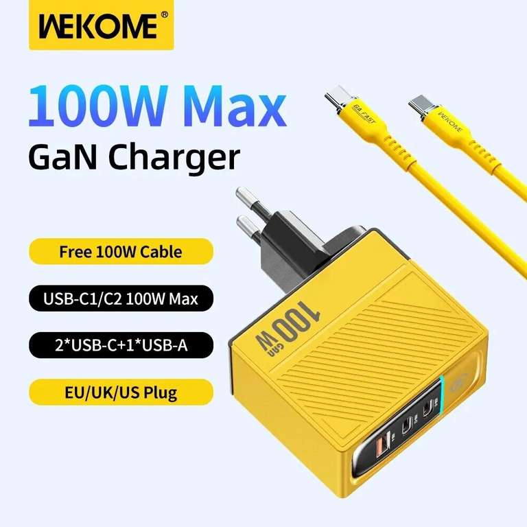 Зарядное устройство WEKOME 100W GaN с кабелем 100w в комплекте