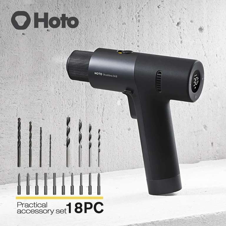 Дрель-шуруповерт HOTO 12V Brushless Drill QWLSDZ001, 30 Н·м, бесщёточный двигатель, 30 скоростей, Type-C