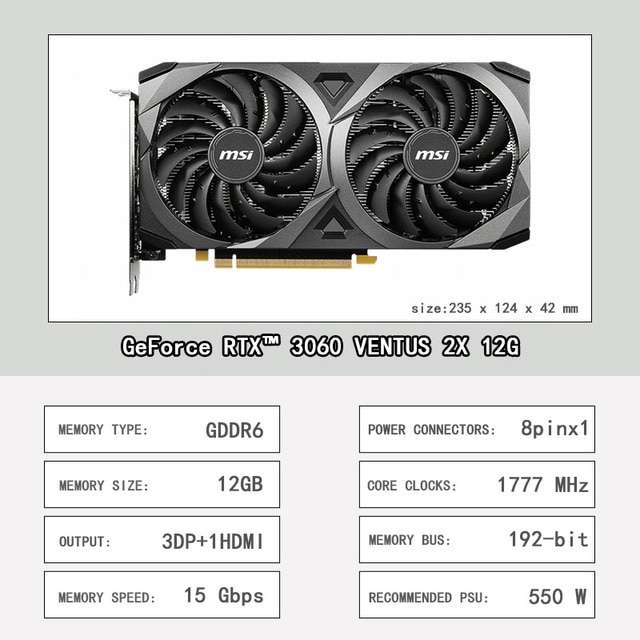 Видеокарта MSI GeForce RTX 3060 12gb Ventus 2X