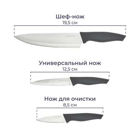 Набор ножей кухонных Homsly 3 штуки, серый (273₽ с Я.Пэй, может отличаться на аккаунтах)