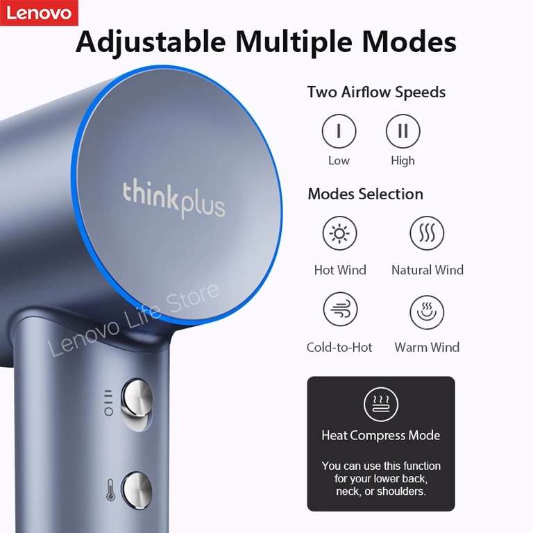Фен для волос Lenovo ThinkPlus, 110000 об/мин, с отрицательными ионами