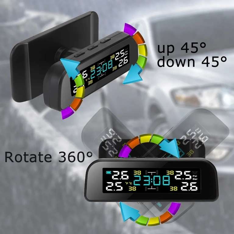 Система контроля давления в шинах, питание от USB и от солнечной батареи