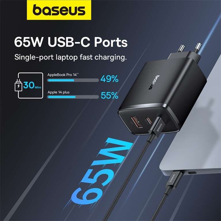 Зарядное устройство Baseus GaN5 65 Вт (2 USB-C + USB-A)