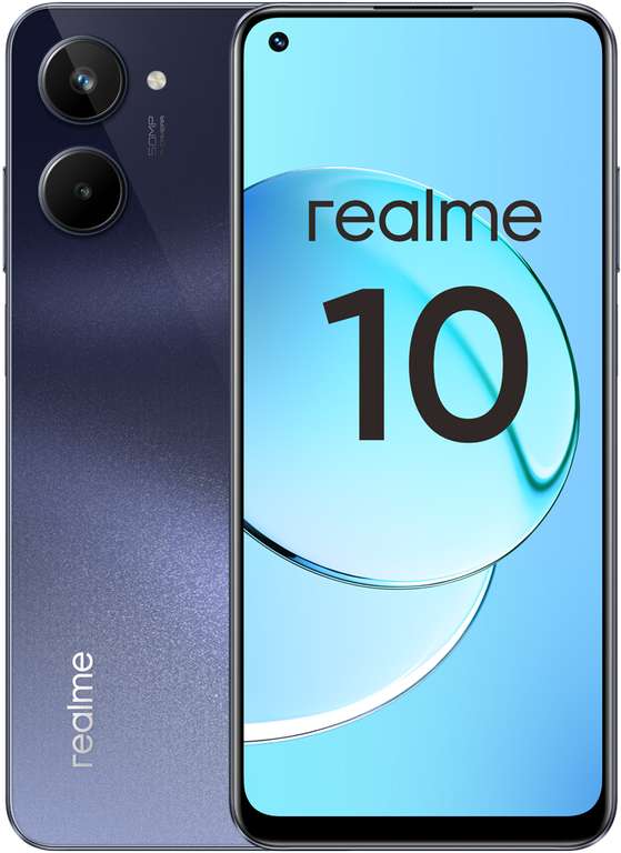 Смартфон Realme 10 4/128 Гб Черный (со скидкой на комплект при покупке дополнительных товаров, например, с мышью Defender)