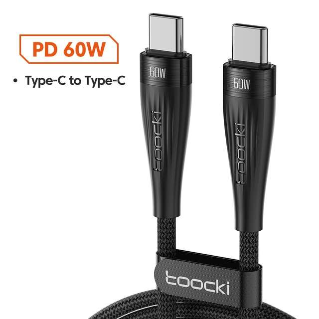 Кабель Toocki с USB C на USB C, 60 Вт, для быстрой зарядки