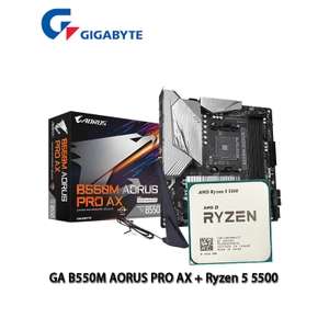 Материнская плата AMD Ryzen 5 5500 R5 5500 + GIGABYTE GA B550M AORUS PRO AX, подходит для Socket AM4, новая, но без кулера