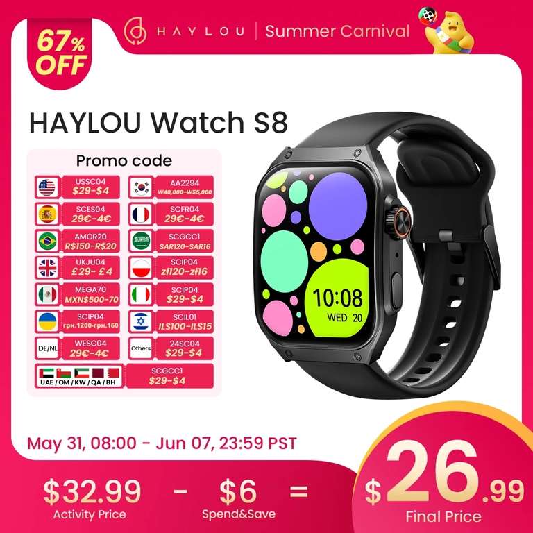 Смарт-часы HAYLOU S8 (с монетками 2224₽)