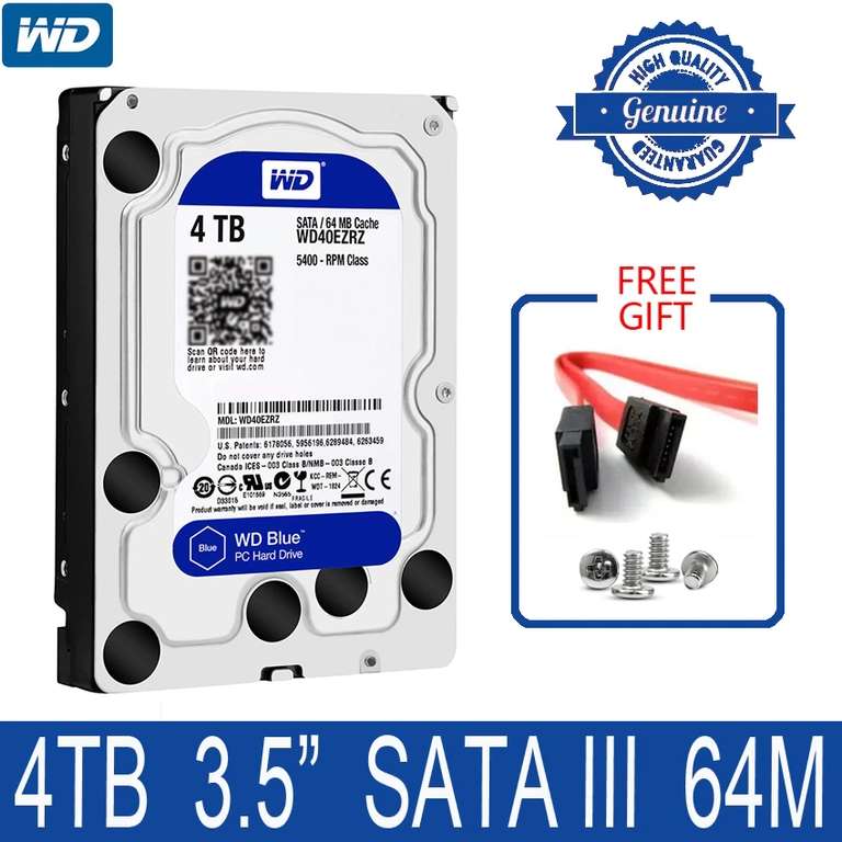 Цена снижена! Жесткий диск Western Digital WD Blue 4 ТБ WD40EZRZ (138 шт. в наличии (Не более 2 шт. на покупателя)