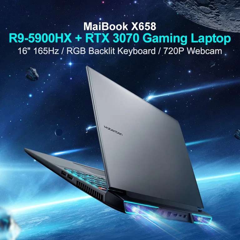 Ноутбук MAIBENBEN X658 RTX 3070 R9 5900HX 8-ядерный165 Гц 16'' 2.5K 100%SRGB/16ГБ+512ГБ WiFi6 компьютер/win10 (через киви 88900₽)