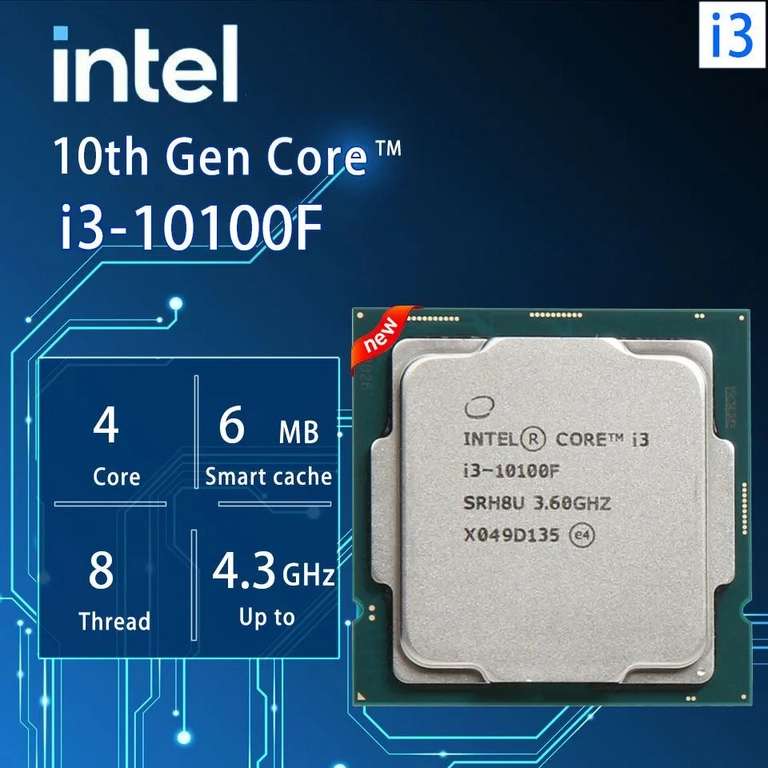 Процессор Intel i3 10100F OEM (без кулера), из-за рубежа, с картой OZON