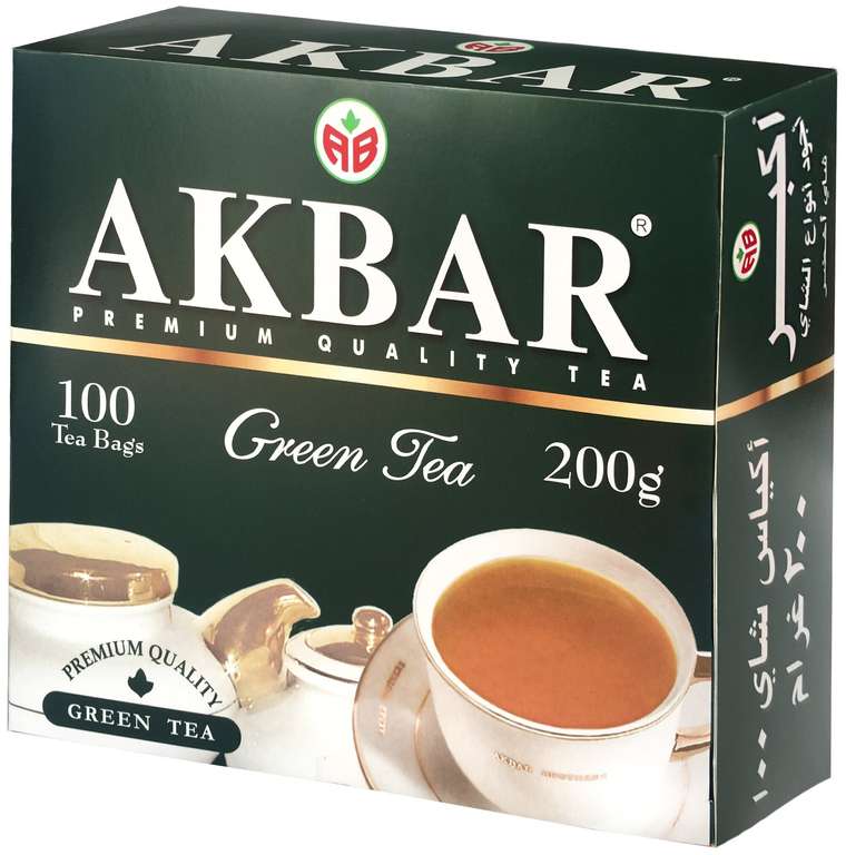 Чай зеленый Akbar Green Tea в пакетиках, 100 пак