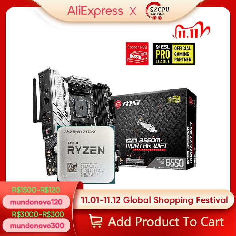 Комплект процессор AMD Ryzen 7 5800x и материнская плата mortar b550m
