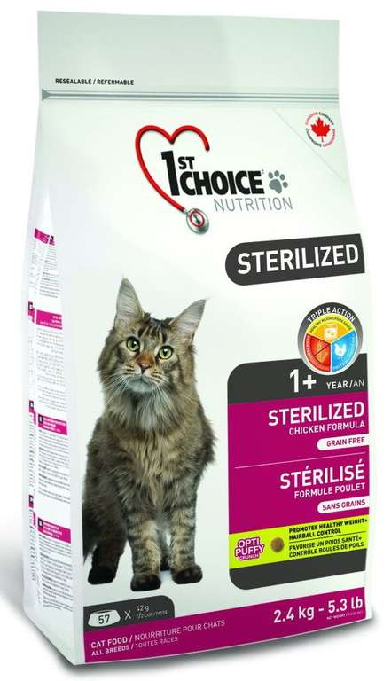 Корм для кошек сухой 1ST CHOICE Sterilized для стерилизованных кошек и кастрированных котов с курицей и бататом 5 кг