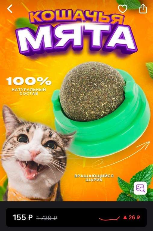 Кошачья мята шарик - трава для кошек и котов лакомство ZOO GRIGOR