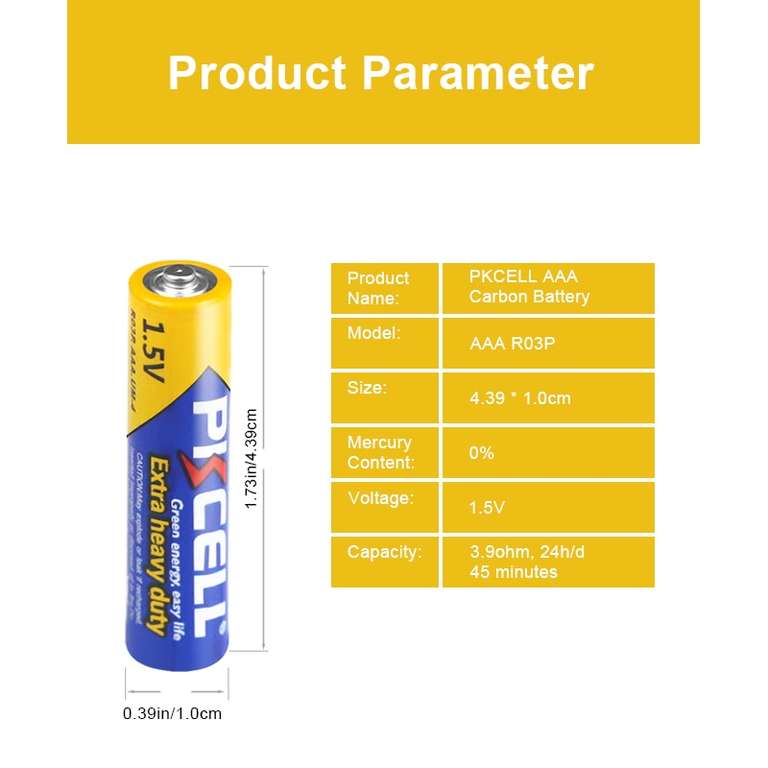 Солевые батарейки PKCELL AAA, 100 шт
