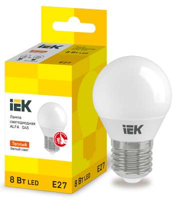 Лампа светодиодная IEK Alfa G45 230В, 4000К, E27, шар, 8Вт, 1 шт.