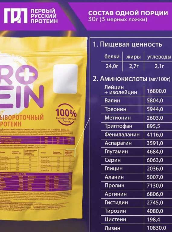 Первый Русский Протеин / Сухой пищевой сывороточный протеин "PROTEIN"