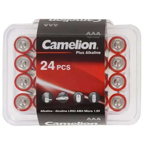 Набор 24 шт щелочных AAA батареек Camelion Plus Alkaline LR03-PB24