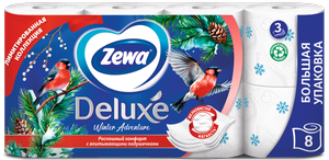 Туалетная бумага Zewa Deluxe Белая, 3 слоя, 8 рулонов