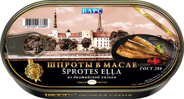 Шпроты БАРС из балтийской кильки в масле, 175 г (килька балтийская в томатном соусе БАРС, 250 г, в описании)