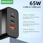 Rocoren GaN 65 Вт USB зарядное устройство Type C Quick Charge QC 4,0 3,0 Type-C USBC PD