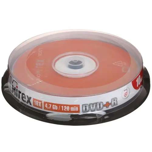 DVD-диск Mirex DVD+R, 4.7 ГБ, Cake Box, 16x, 10 шт