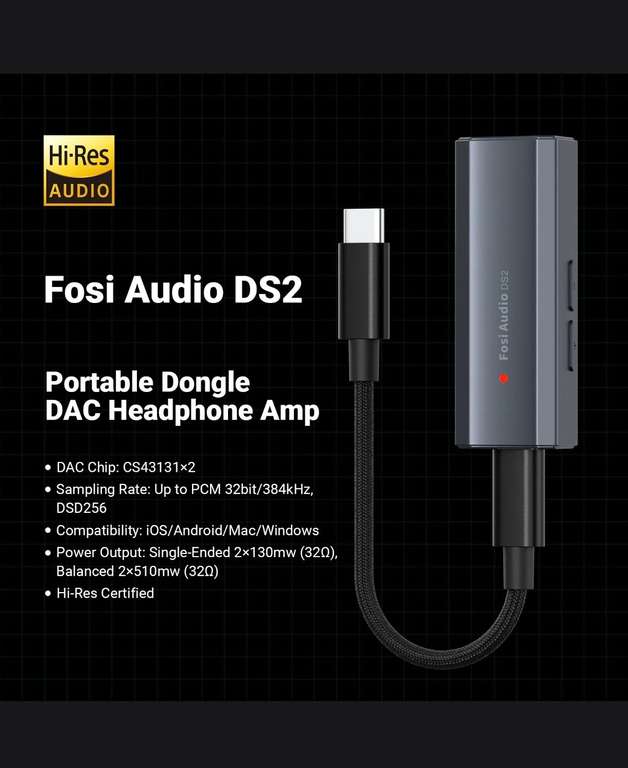 Мини-аудио USB-усилитель для наушников Fosi Audio DS2 2024 DSD DAC Amp