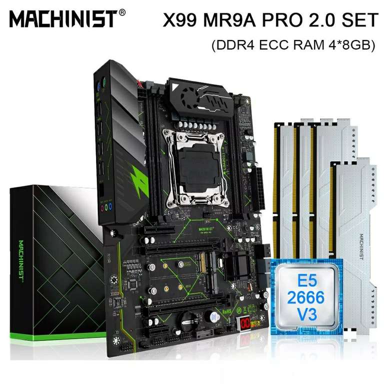 Комплект материнская плата MACHINIST X99 MR9A PRO SET 2.0 + Intel Xeon E5-2666 V3 + 4*8 ГБ DDR4 ECC 2133HMz