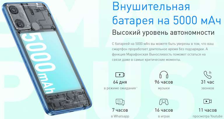 Смартфон Infinix Smart 6 Plus 2/64Gb 5000mAh, 6.82" 720x1640 (все цвета)
