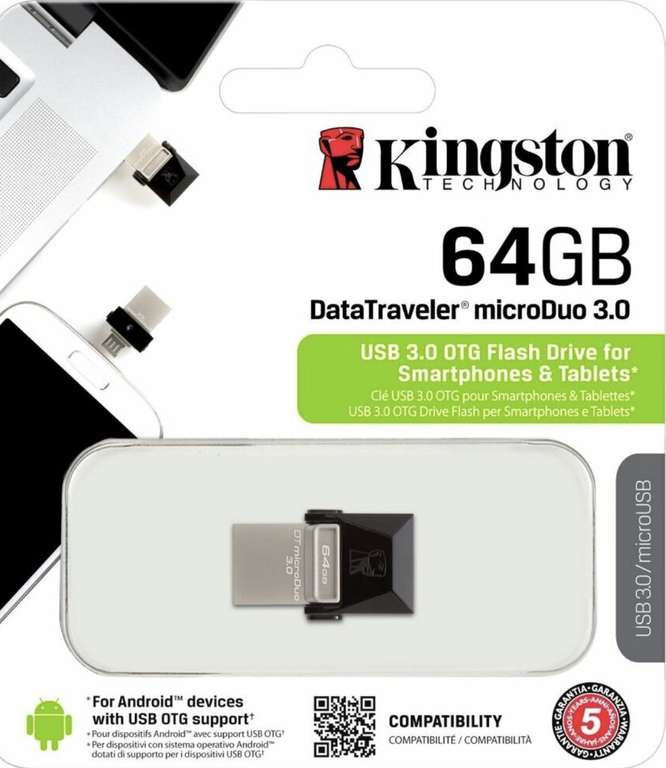 Флешка Kingston DataTraveler microDuo 3.0 64 ГБ, 1 шт., черный