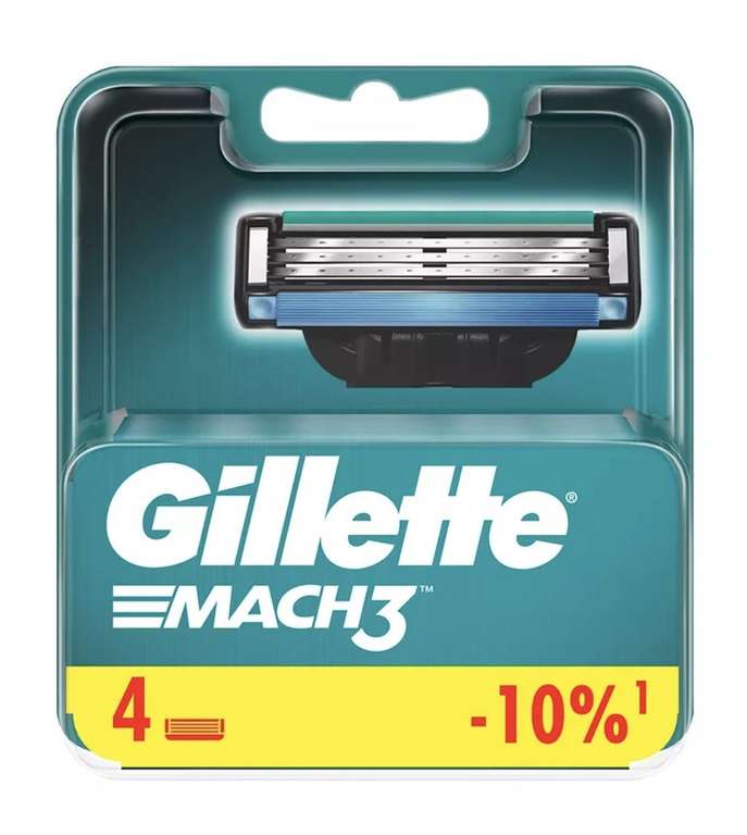 GILLETTE Сменные кассеты для бритья MACH3, 4 шт. (с баллами нового пользователя за 286₽)