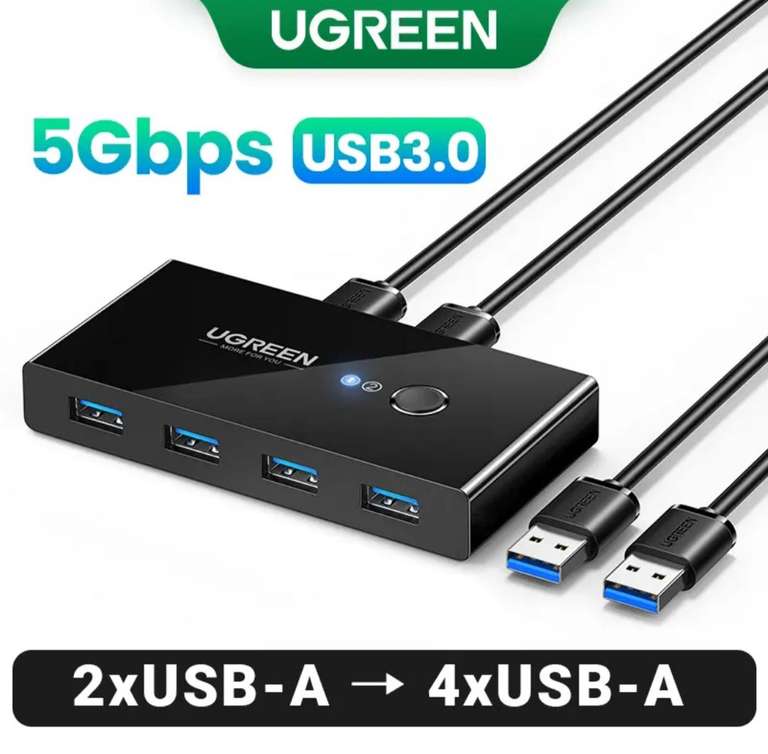 KVM-переключатель UGREEN 2xUSB-A на 4xUSB-A